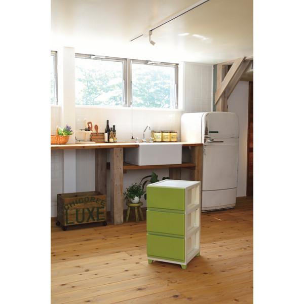 デコニーチェスト3段 アイボリーグリーン