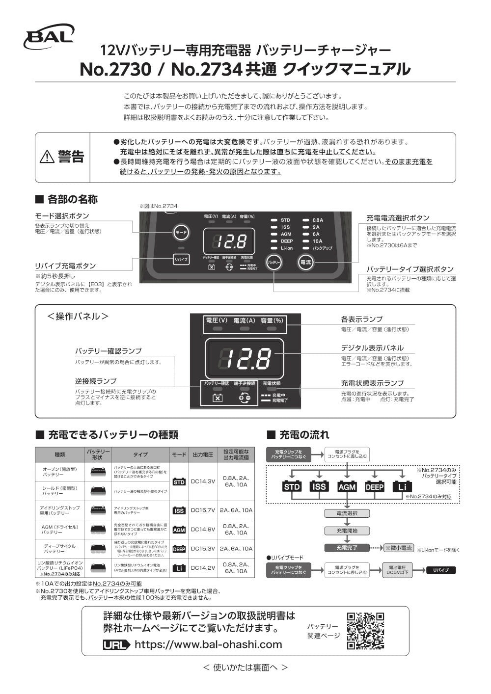 12V バッテリー専用 DC12V 10A 充電器 2734