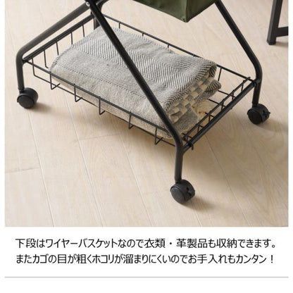 【送料無料】フォールディング バスケットワゴン ベージュ