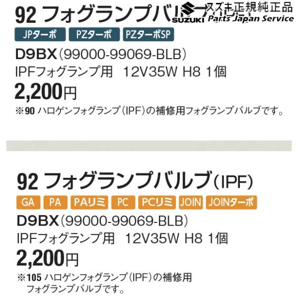 DA17V系エブリイ 92 フォグランプバルブ(IPF) D9BX 99000-99069-BLB EVERY SUZUKI