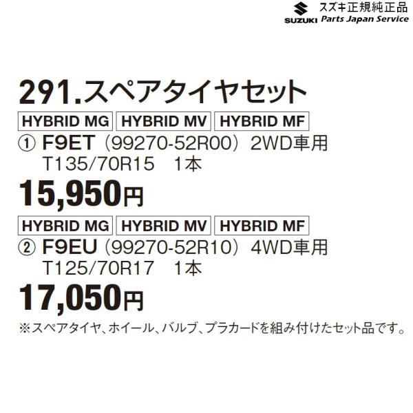 FF21S系イグニス 291.スペアタイヤセット F9EU 4WD車用 99270-52R10 IGNIS SUZUKI