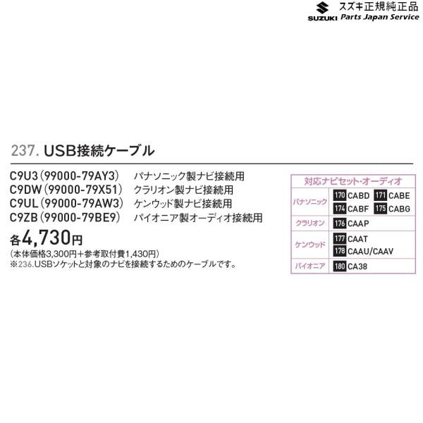 MK53S系スペーシア 237. USB接続ケーブル SPACIA SUZUKI