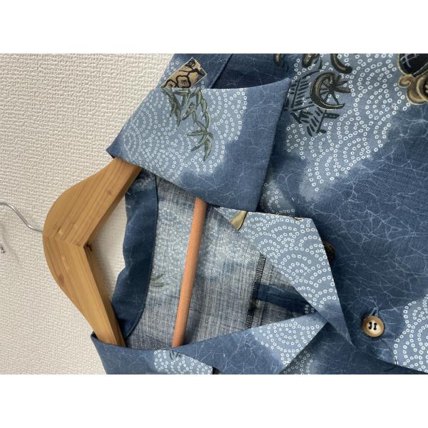 アロハシャツ　茶道具と青海波 Lサイズ メンズ