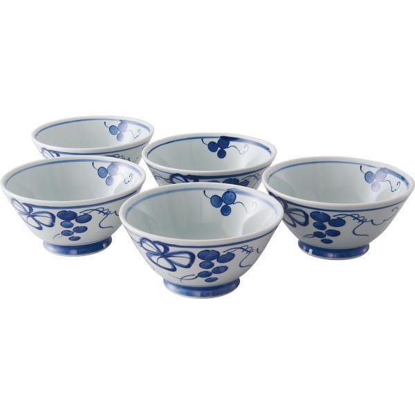 波佐見焼　古染青磁ぶどう絵　反多用丼５客揃
