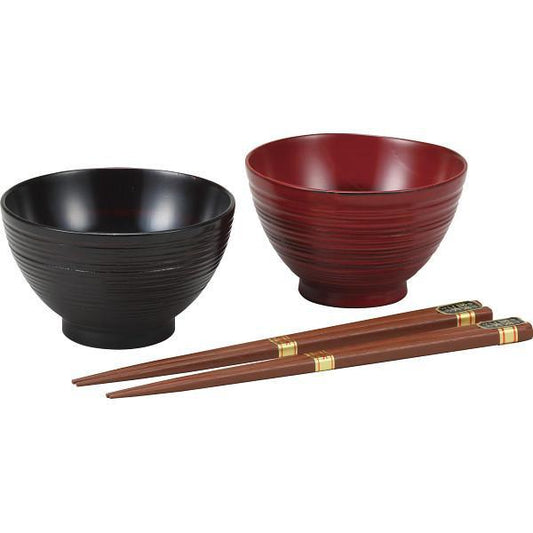 ３．６夫婦千筋汁椀　根来・曙（箸付） 根来・曙