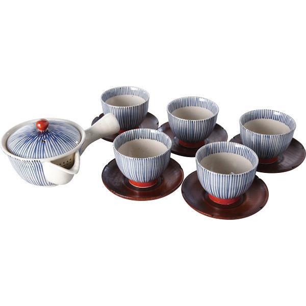 波佐見焼　利左エ門窯　朱巻十草　急須茶器揃（茶托付）