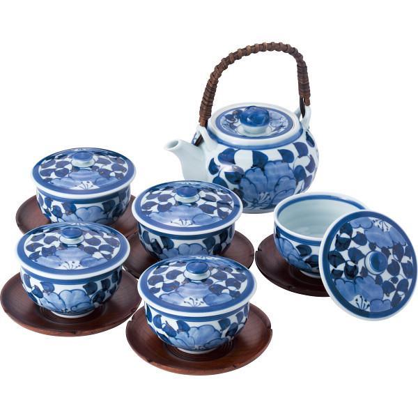 波佐見焼　林千作　花唐草絵　番茶器揃（茶托付）