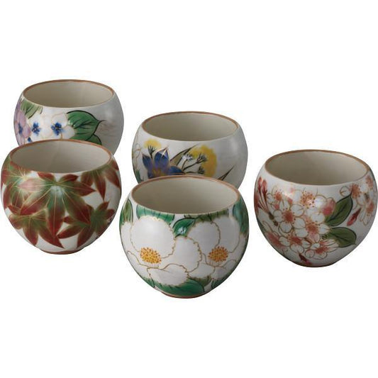 清水焼　花変り　お茶呑茶碗５客揃