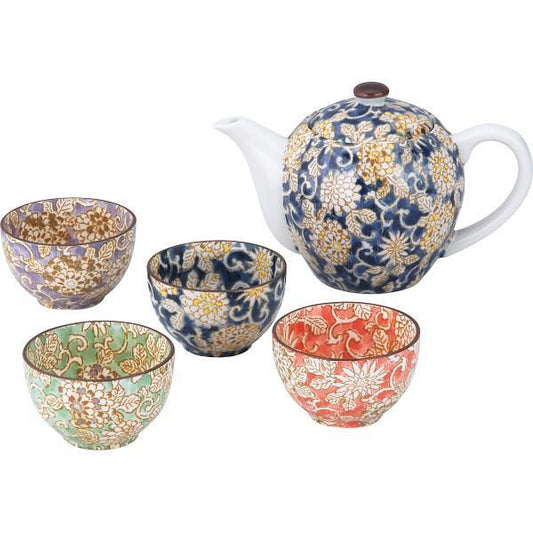 華唐草　茶器揃 急須 湯呑 セット 来客用 陶器 店舗 カフェ レストラン 高級感 カラフル
