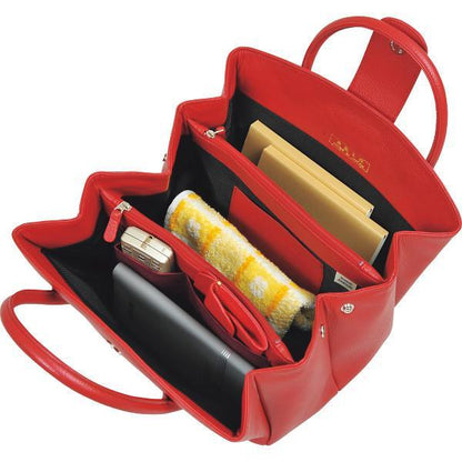良品工房　日本製牛革ジャバラ式手提バッグ レッド