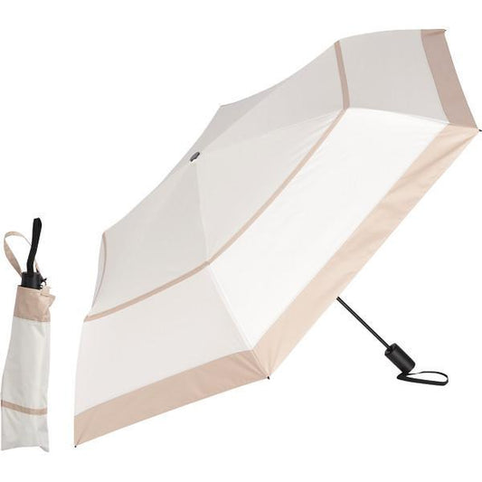 自動開閉晴雨兼用傘　超軽量カーボン　ボーダー オフ×ベージュ