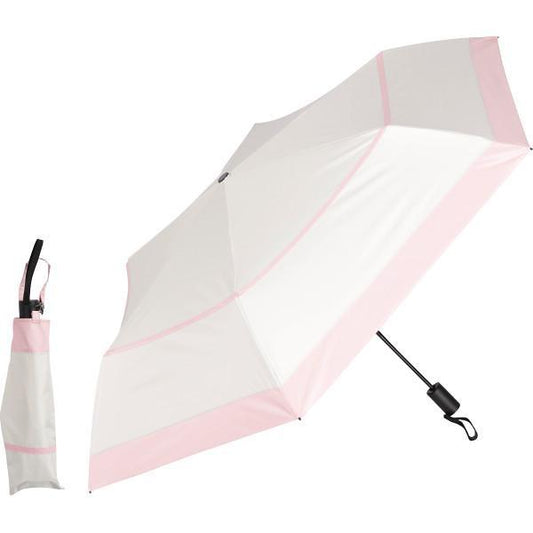 自動開閉晴雨兼用傘　超軽量カーボン　ボーダー オフ×ピンク